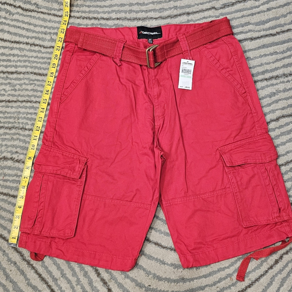 New,DECIBEL ENZYME WASHED CARGO SHORTS,RED Sz-34
